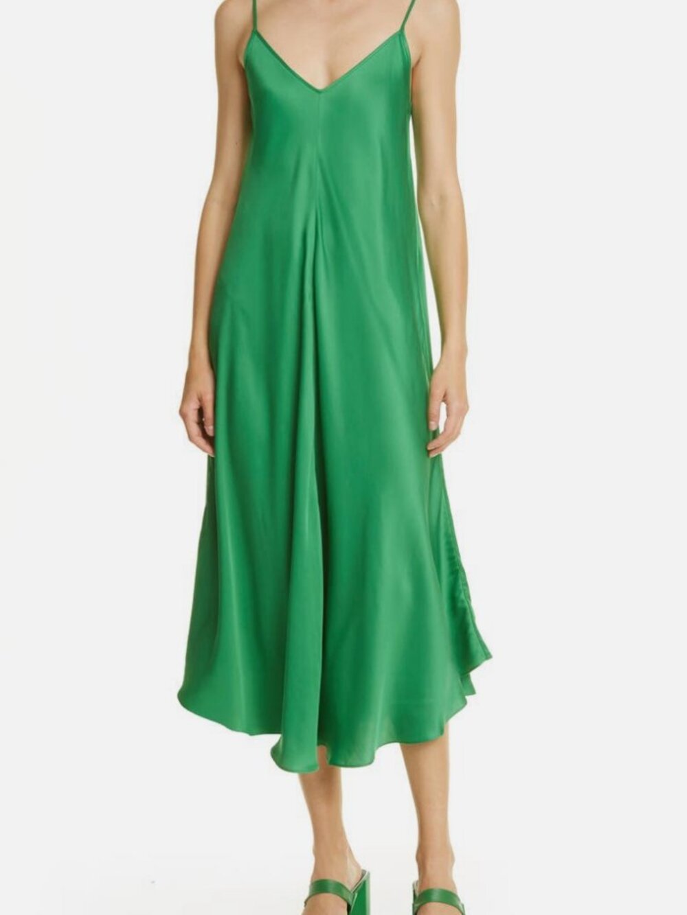 L'AGENCE Women's Green Lorraine Sleeveless Satin Trapeze Midi Dress Size XXS